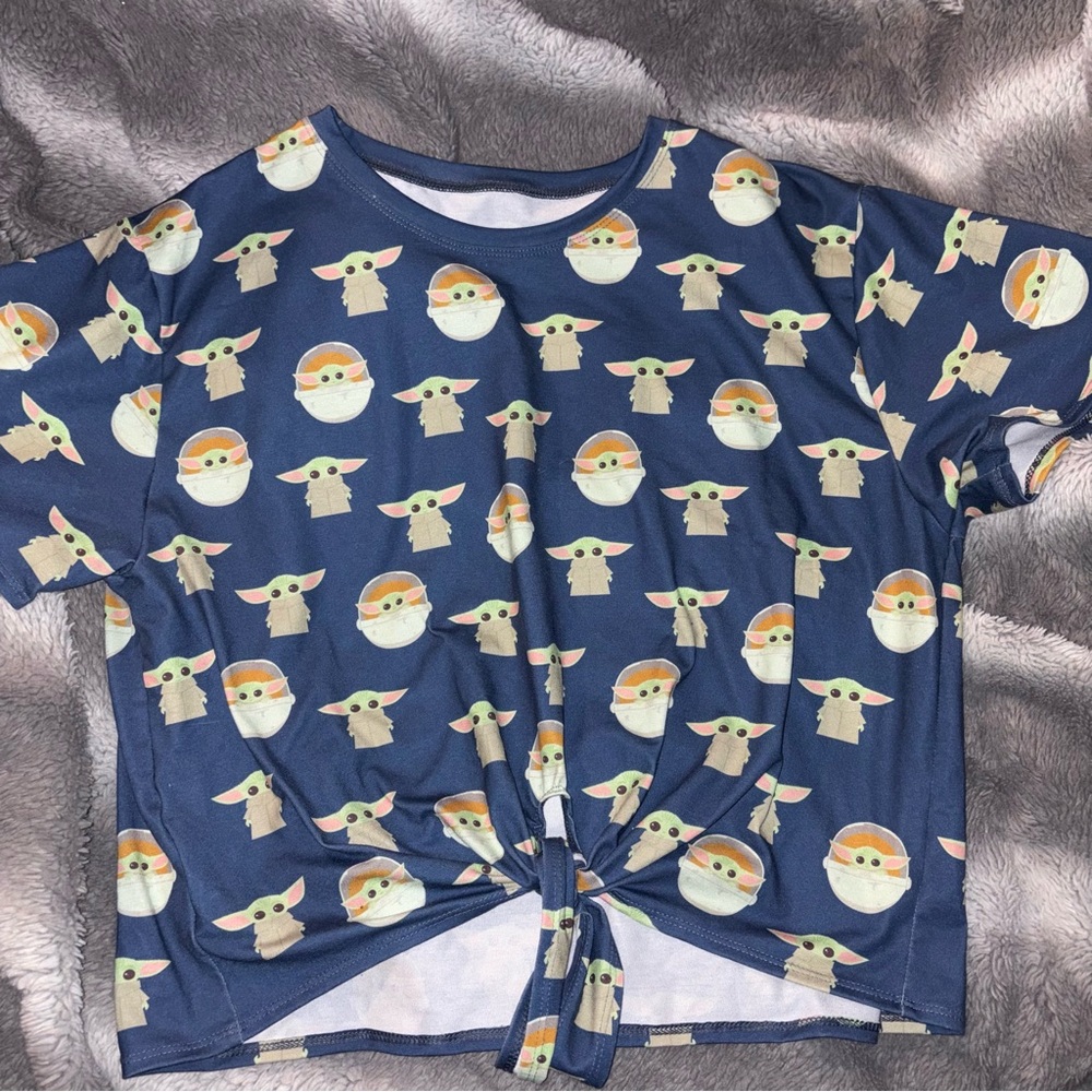 Blackmilk Navy Blue Grogu Tie-Front Top